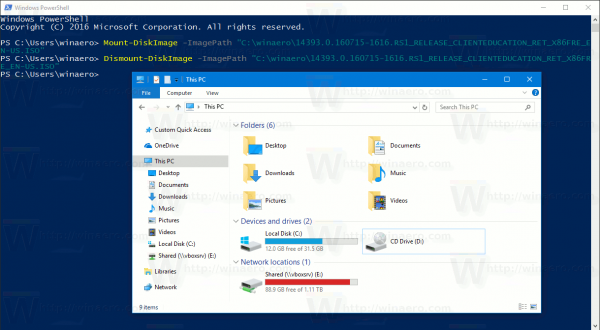 Windows 10 PowerShell로 ISO 마운트 해제