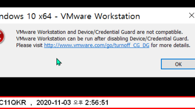 작업 조치)VMware Workstation은 Device / Credential Guard를 비활성화 한 후에 실행할 수 있습니다.