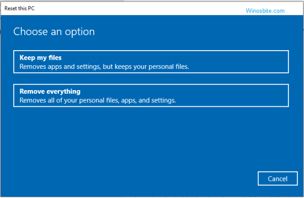 Windows 10에서 이 PC 옵션 재설정